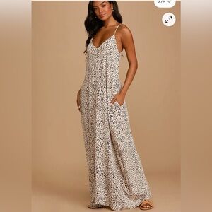LULUS On The Wild Side leopard print lightweight flowy sleeveless maxi dress S